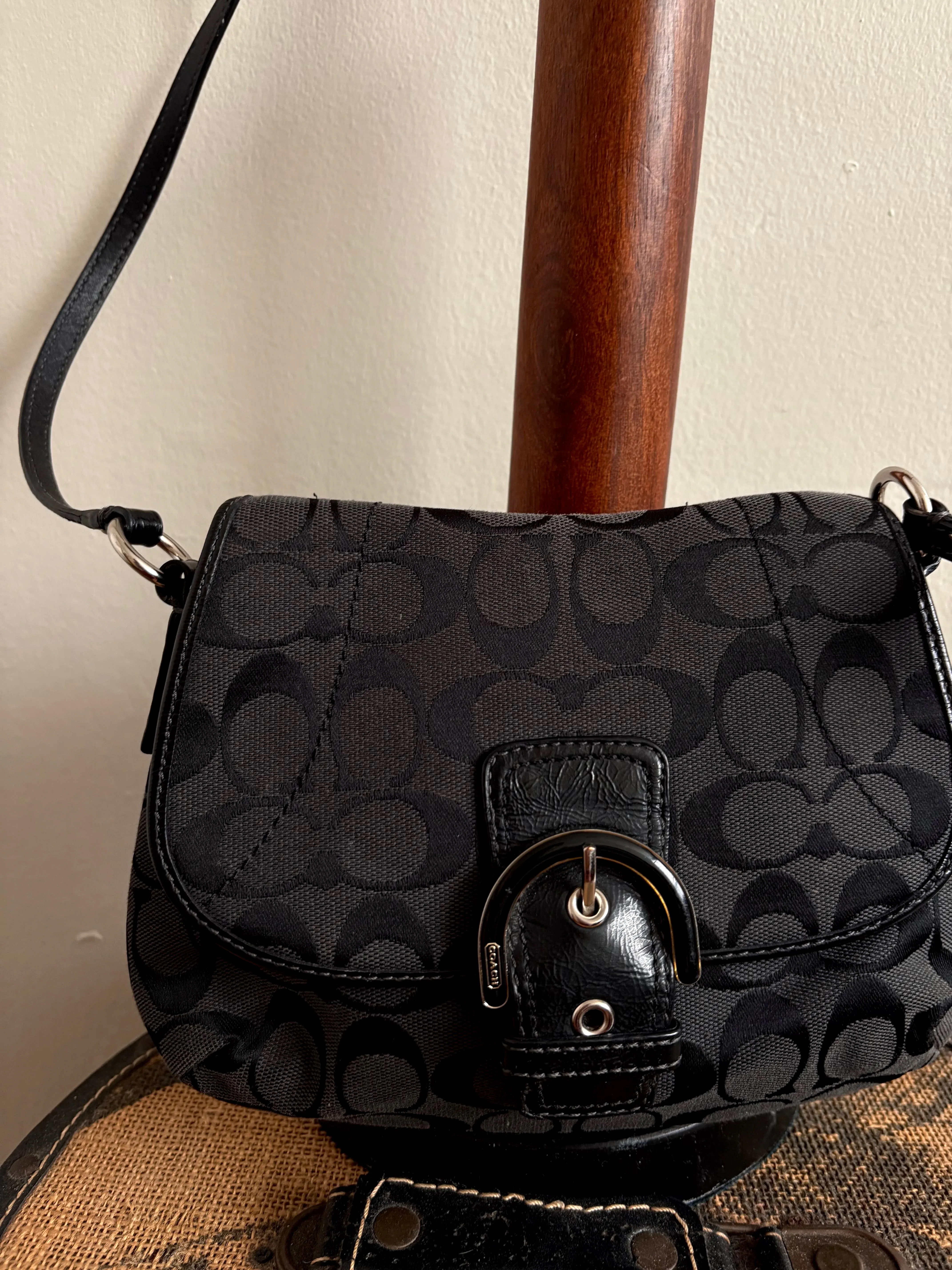 COACH SIGNATURE BLACK JACQUARD CROSSBODY PURSE