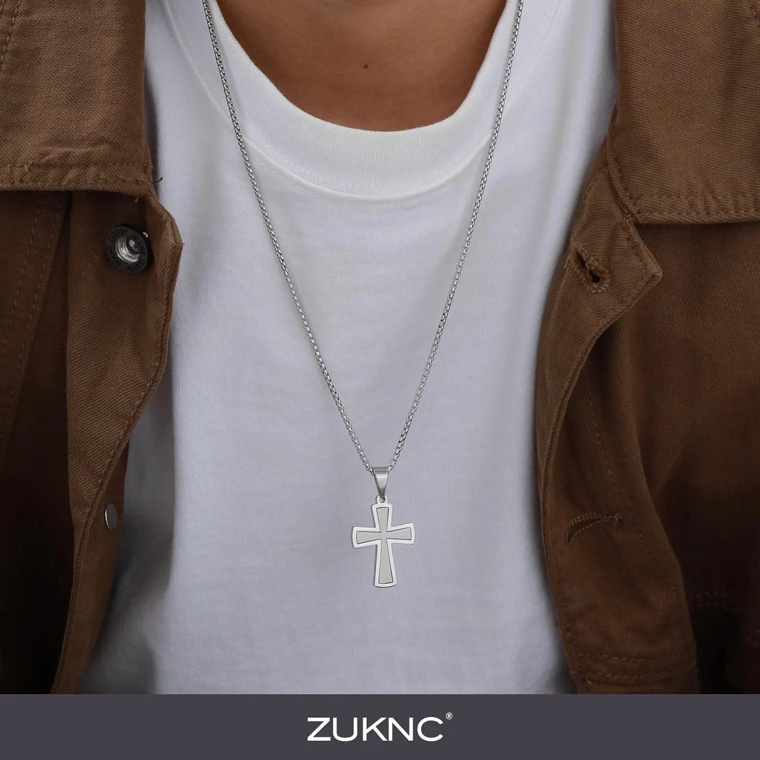 Cross Necklace for Men, Silver/Black/Diamond Stainless Steel Cross Necklace for Men, Hypoallergenic Religious Jewelry Gift for Him, Husband, Boyfriend