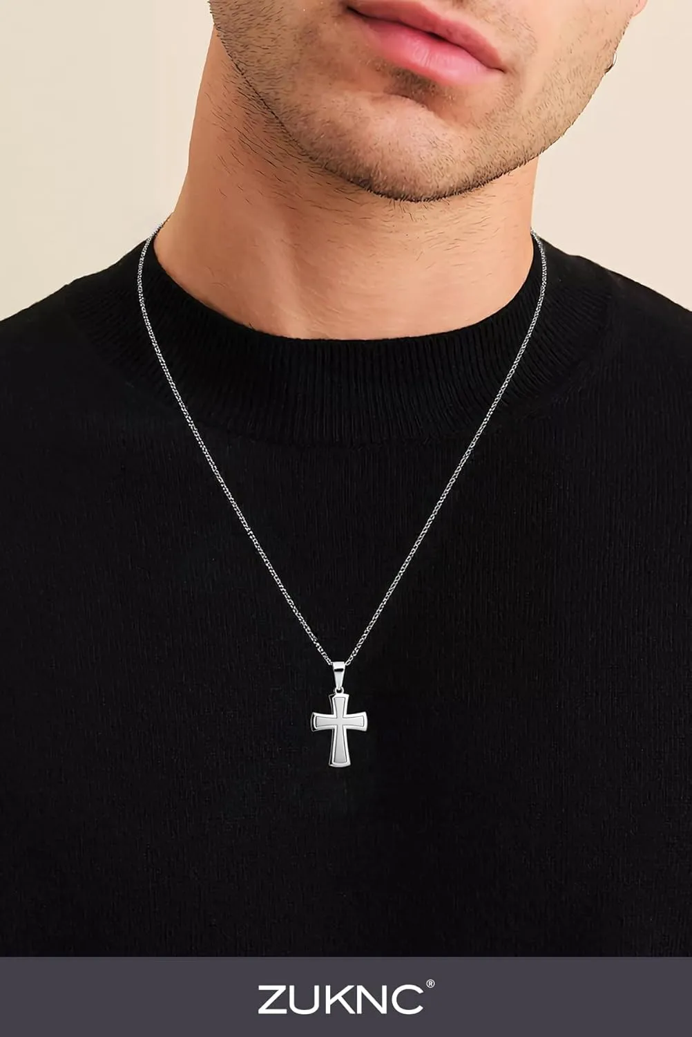 Cross Necklace for Men, Silver/Black/Diamond Stainless Steel Cross Necklace for Men, Hypoallergenic Religious Jewelry Gift for Him, Husband, Boyfriend