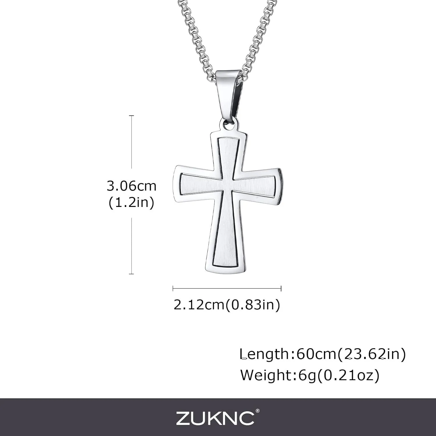 Cross Necklace for Men, Silver/Black/Diamond Stainless Steel Cross Necklace for Men, Hypoallergenic Religious Jewelry Gift for Him, Husband, Boyfriend