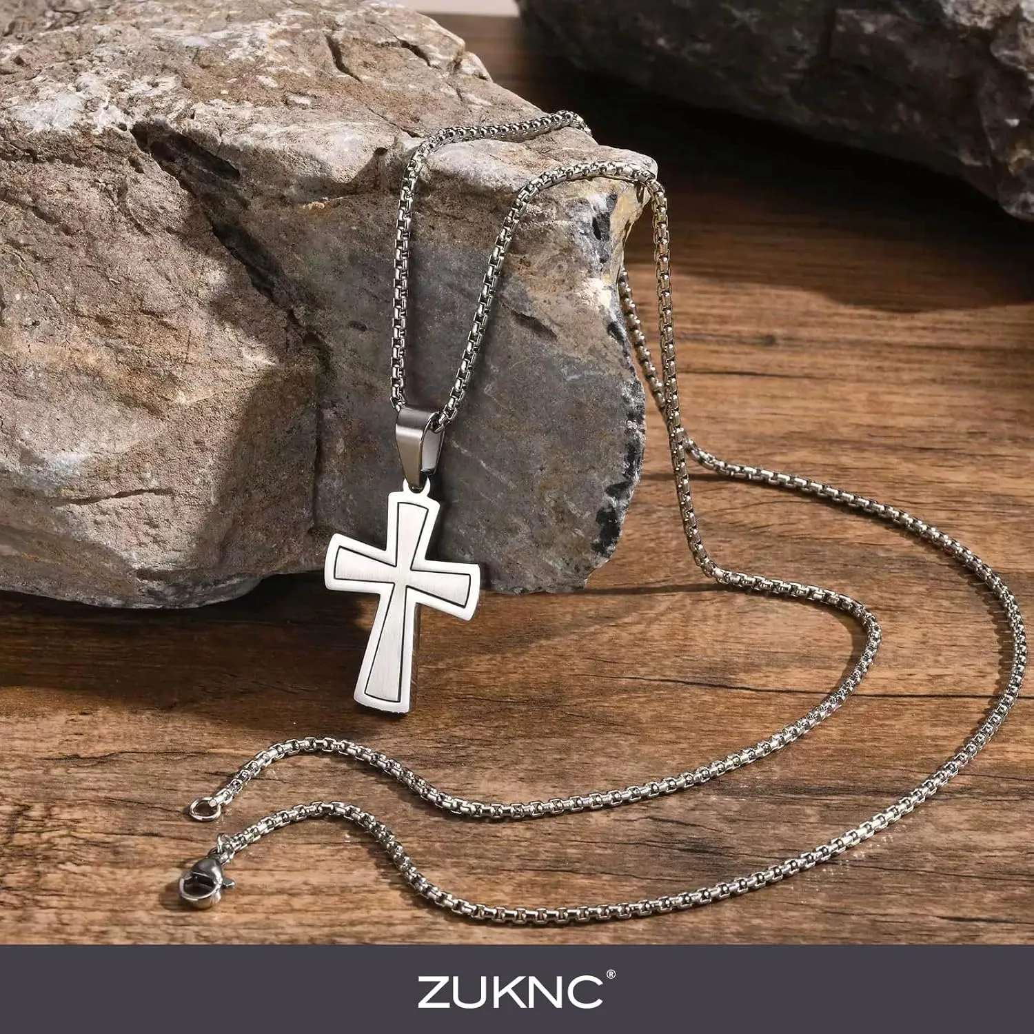 Cross Necklace for Men, Silver/Black/Diamond Stainless Steel Cross Necklace for Men, Hypoallergenic Religious Jewelry Gift for Him, Husband, Boyfriend