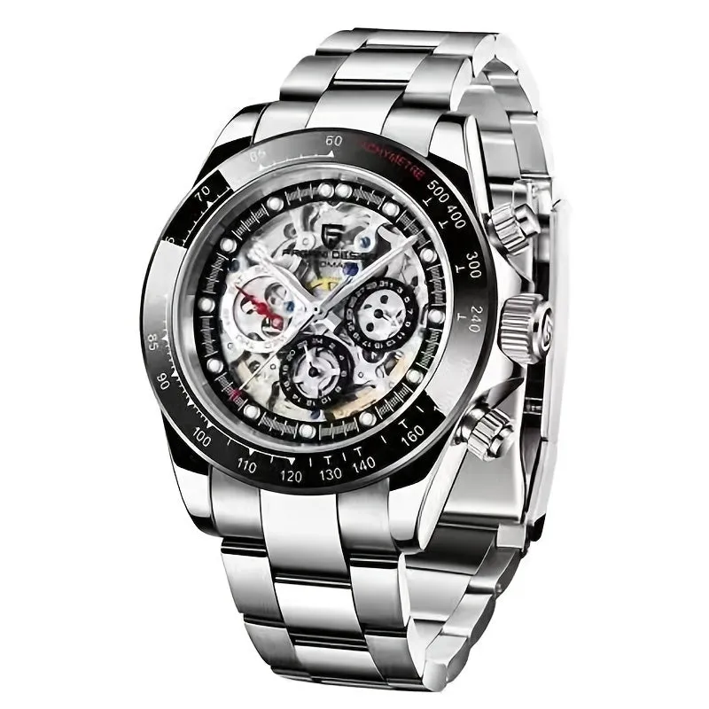 Double-sided Hollow Men's Fully Automatic Mechanical Watch, Luminous Waterproof Stainless Steel Large Dial Watch