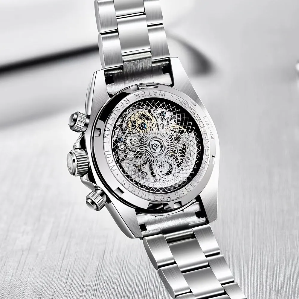 Double-sided Hollow Men's Fully Automatic Mechanical Watch, Luminous Waterproof Stainless Steel Large Dial Watch