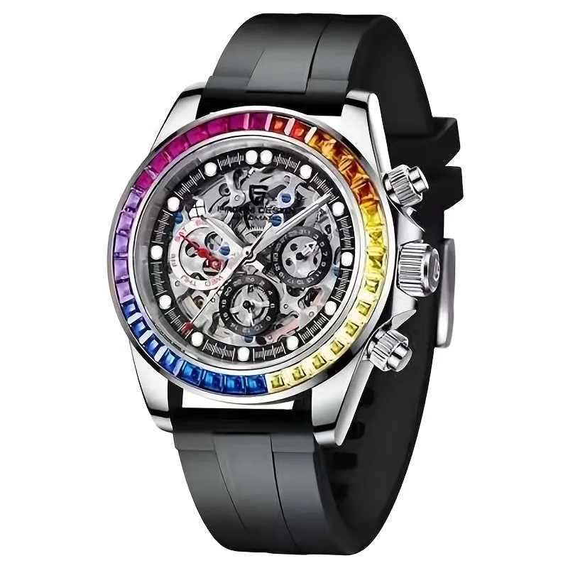 Double-sided Hollow Men's Fully Automatic Mechanical Watch, Luminous Waterproof Stainless Steel Large Dial Watch