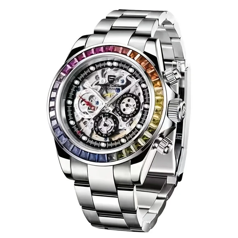 Double-sided Hollow Men's Fully Automatic Mechanical Watch, Luminous Waterproof Stainless Steel Large Dial Watch