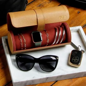 Durham Custom Leather Jewelry, Bracelet & Watch Roll for Travel - British Tan