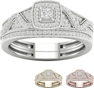 DZON 10k Gold 3/8Ct TDW Diamond Halo Engagement Ring Set (I-J,I2)