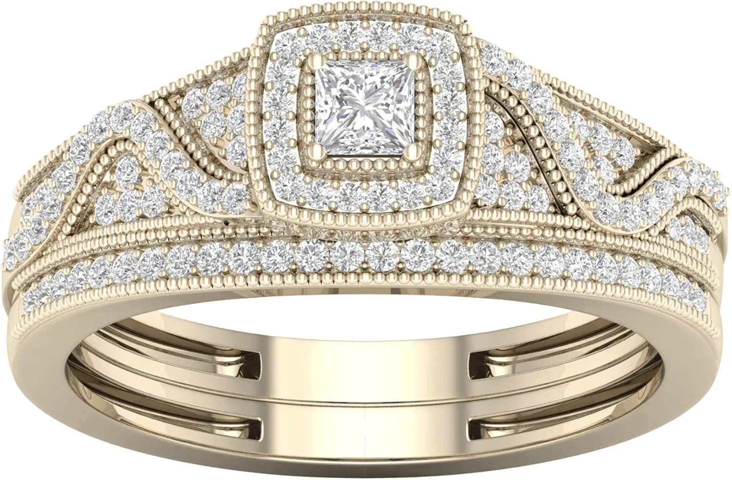 DZON 10k Gold 3/8Ct TDW Diamond Halo Engagement Ring Set (I-J,I2)
