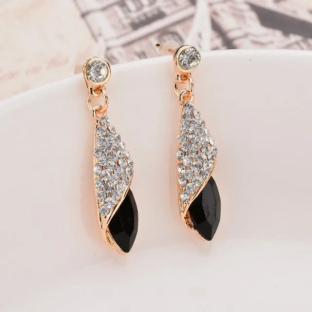 Fashion Brand Alloy Gold Colors Statement Austria Blue Crystal Long Earrings Rhinestone Water Drop Elegant Earring Jewelry