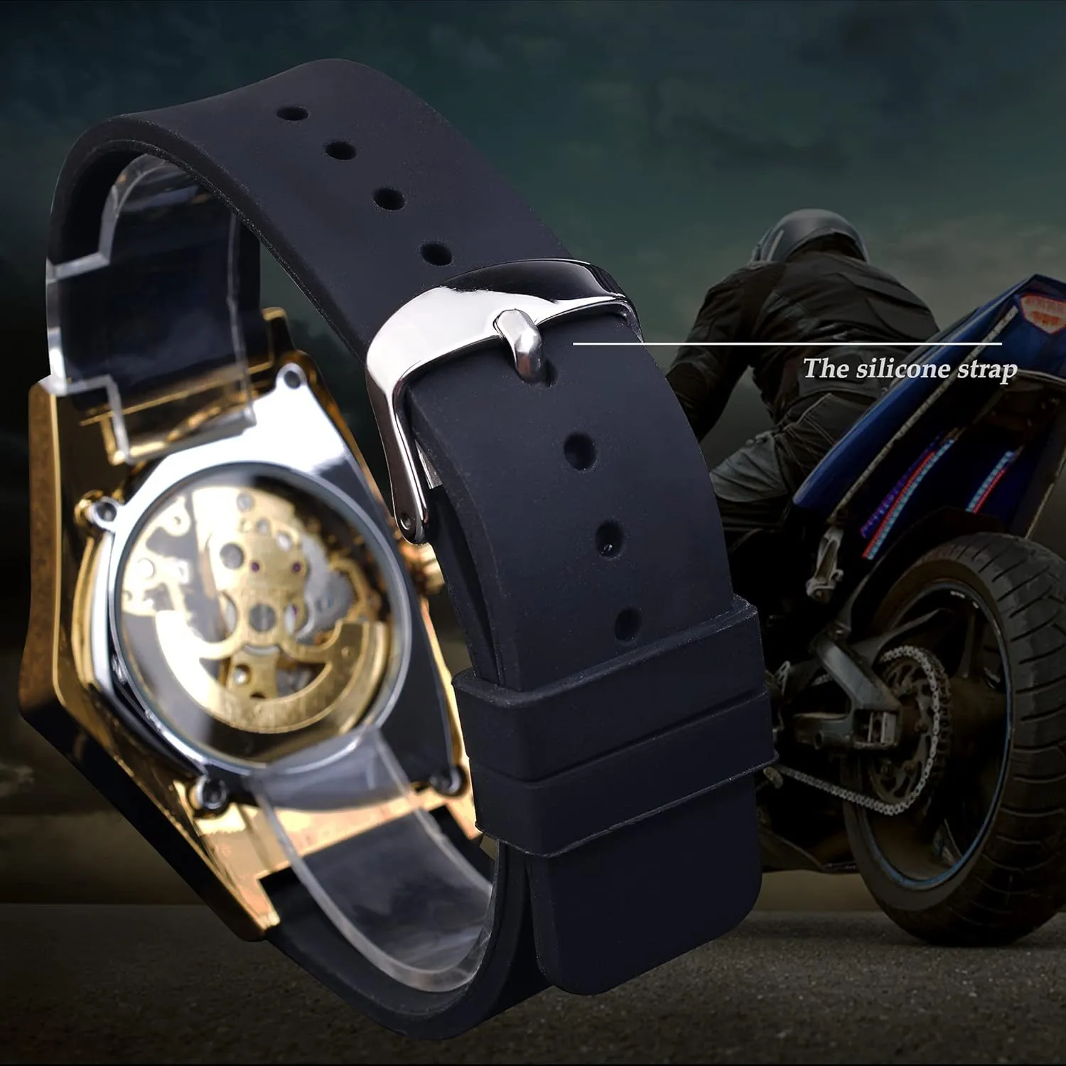 FORSINING Skeleton Watches for Men, Automatic Mechanical Watch with Triangle Dial, Luminous Self Winding Watches Stainless Steel Bracelet or Soft Silicone Strap
