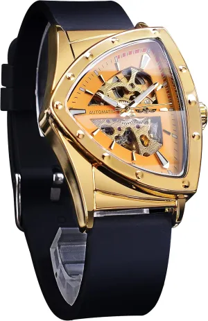 FORSINING Skeleton Watches for Men, Automatic Mechanical Watch with Triangle Dial, Luminous Self Winding Watches Stainless Steel Bracelet or Soft Silicone Strap