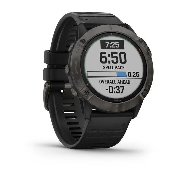 Garmin fenix 6X - Pro Solar Edition Pro Solar - Titanium Carbon Gray DLC with Black Band
