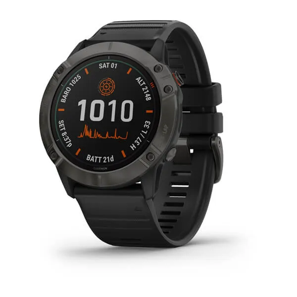 Garmin fenix 6X - Pro Solar Edition Pro Solar - Titanium Carbon Gray DLC with Black Band