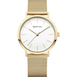 Gents Gold Plated Bracelet Watch With White Dial