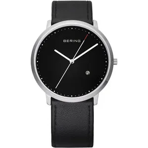 Gents Leather Strap Watch With Black Dial