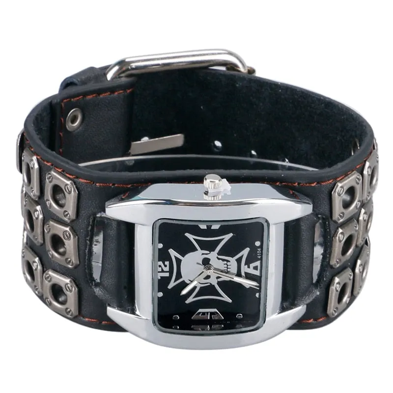 Gothic Leather Strap Skull Quartz Watch