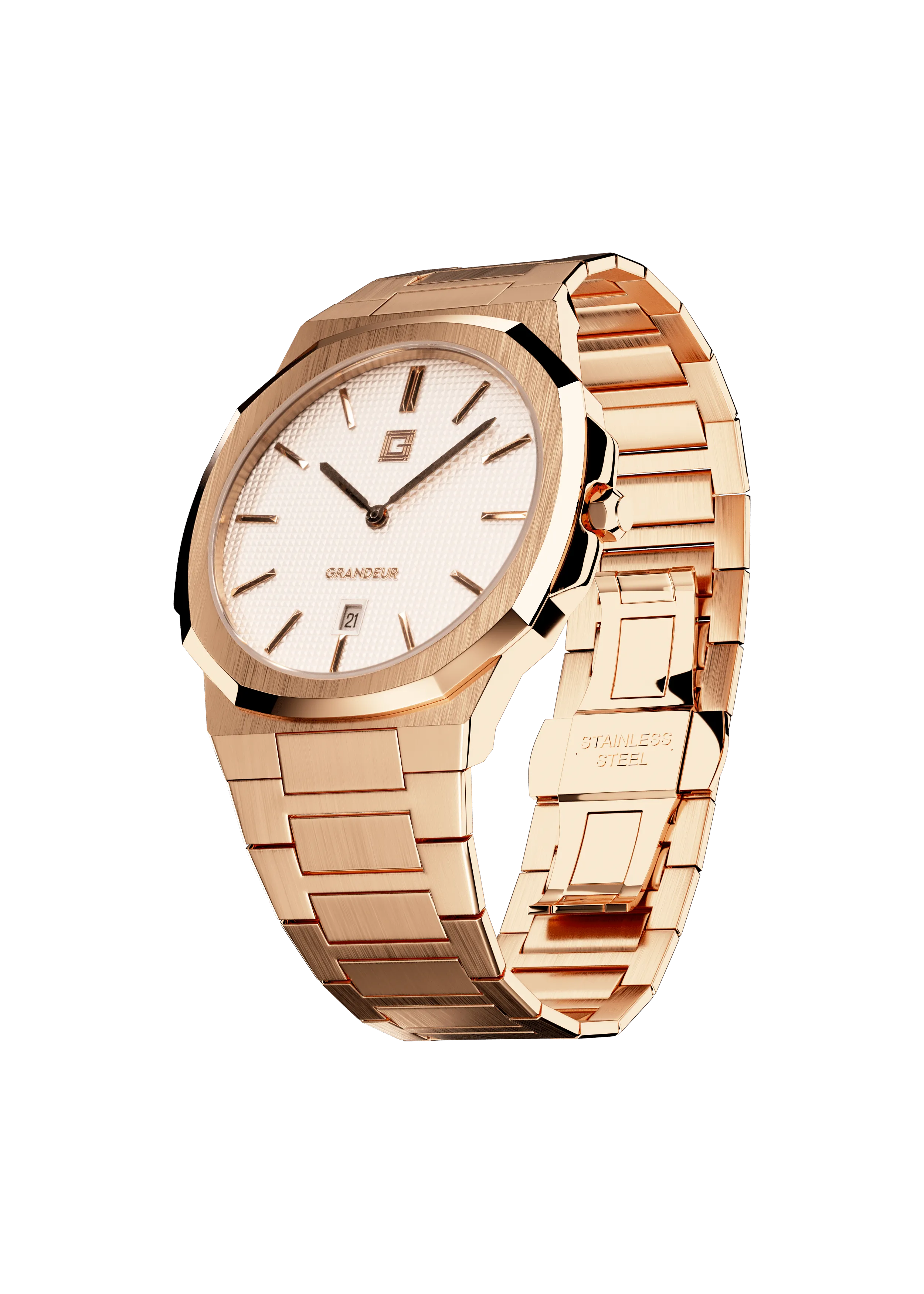 Grandeur Ultra Thin Stain Steel White/ Gold 40 MM Quartz Men