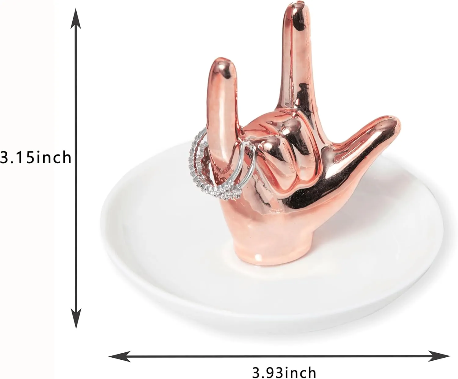 I LOVE YOU Hand Ring Holder Ring Dish Ceramic Jewelry Holder Dish Trinket tray for Rings Earrings Necklace Organizer, Engagement Wedding Ring Holder, Christmas Birthday Gifts (Rose Gold)