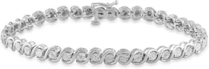 Jewelili Sterling Silver 1/20 Cttw Natural White Round Diamond Bracelet, 7.5"