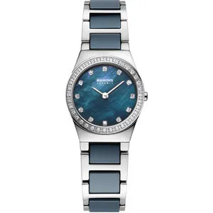Ladies Blue Ceramic And Stainless Bracelet Watch With Blue Dial