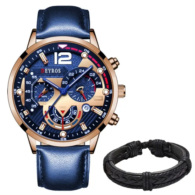 Leather Men's Watches Stainless Steel Quartz