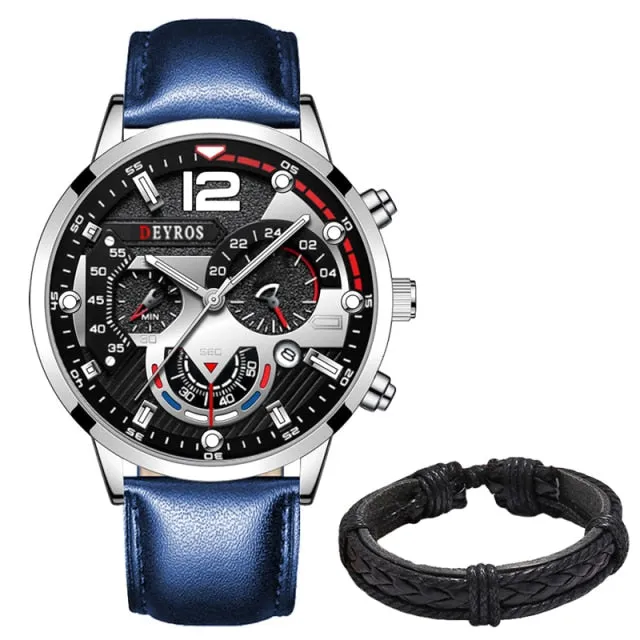 Leather Men's Watches Stainless Steel Quartz