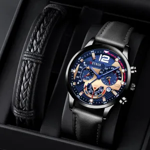 Leather Men's Watches Stainless Steel Quartz