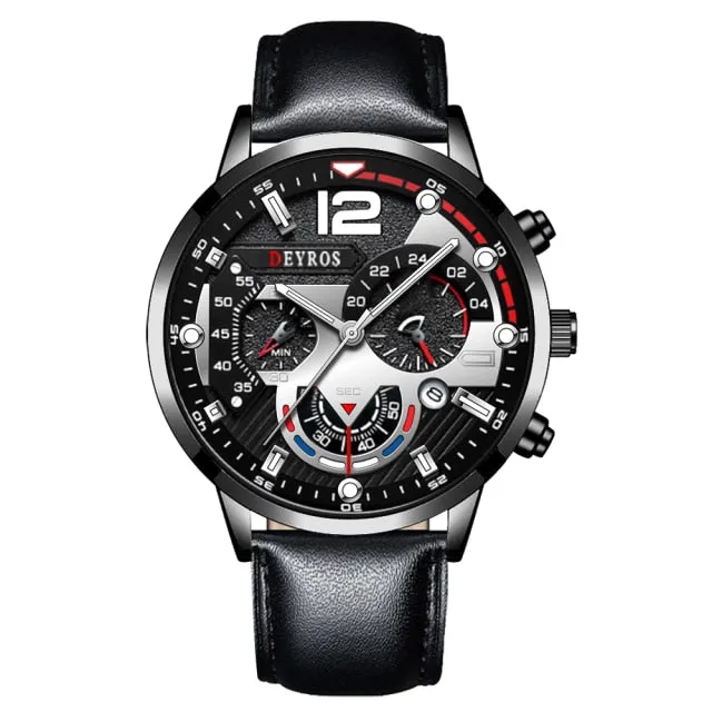 Leather Men's Watches Stainless Steel Quartz