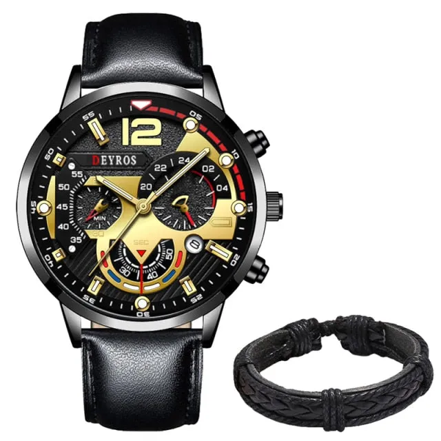 Leather Men's Watches Stainless Steel Quartz