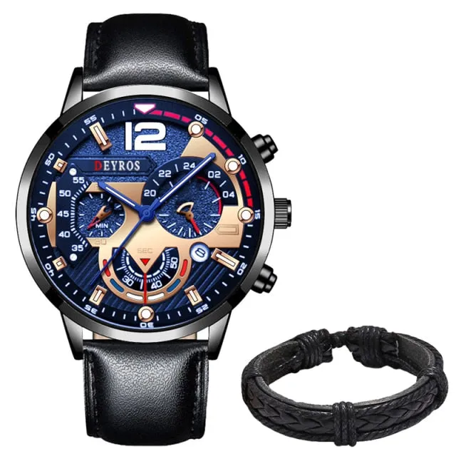Leather Men's Watches Stainless Steel Quartz