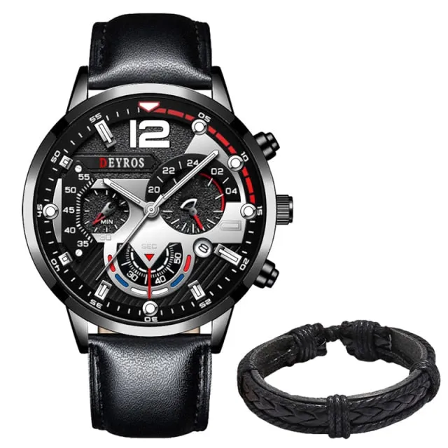 Leather Men's Watches Stainless Steel Quartz