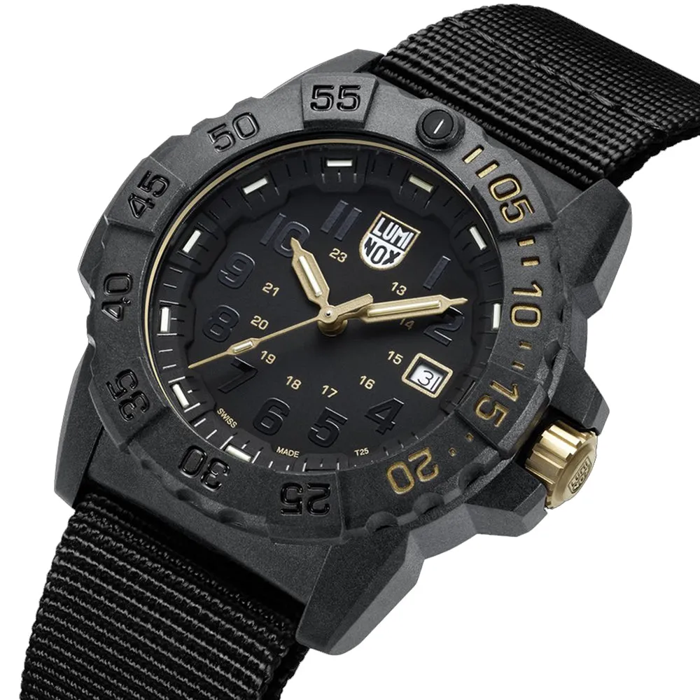 Luminox Mens Navy Seal 3500 Series Gold Limited Edition Black Dial Band Quartz Watch - XS.3501.GOLD