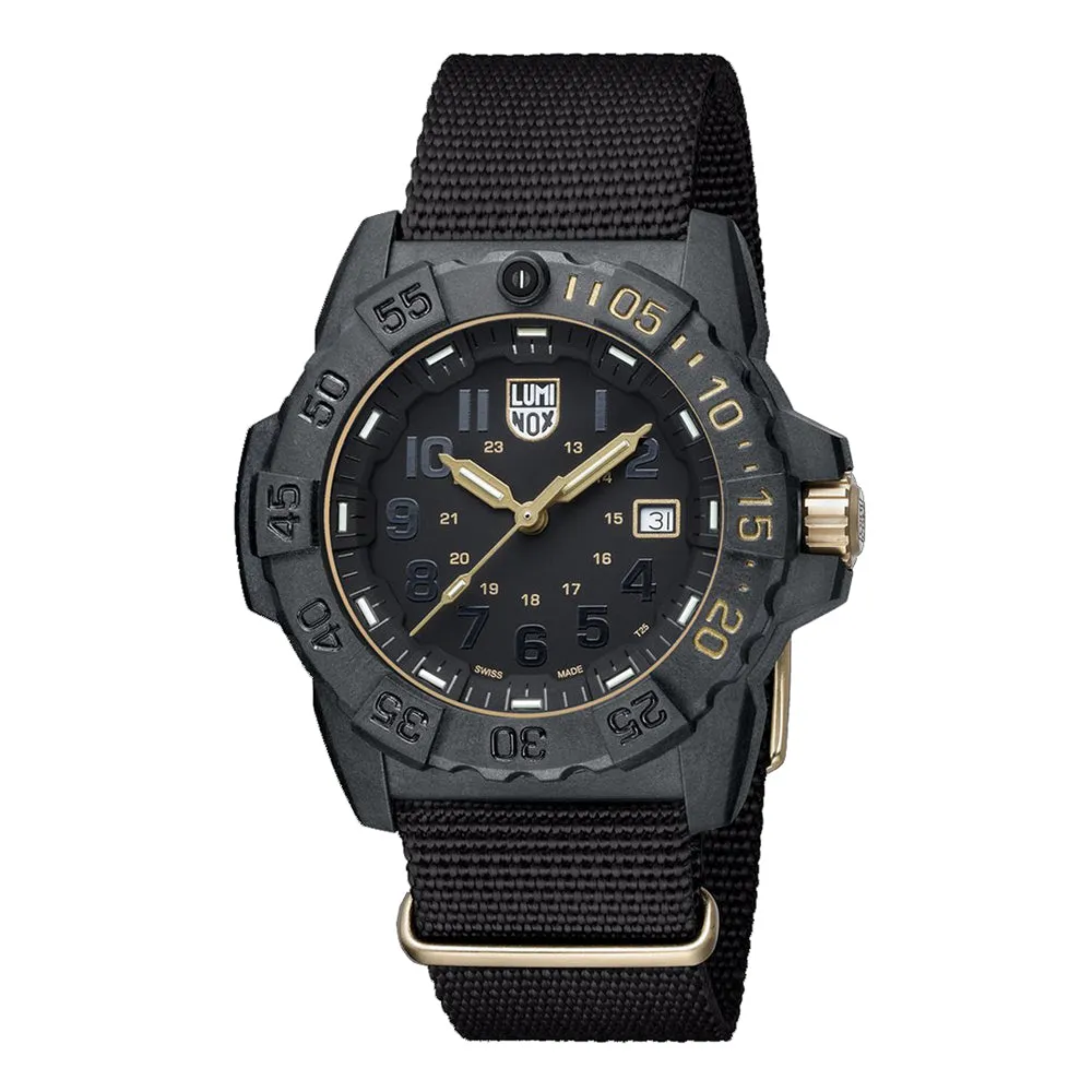 Luminox Mens Navy Seal 3500 Series Gold Limited Edition Black Dial Band Quartz Watch - XS.3501.GOLD