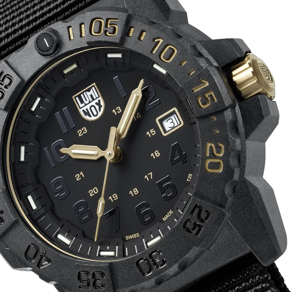 Luminox Mens Navy Seal 3500 Series Gold Limited Edition Black Dial Band Quartz Watch - XS.3501.GOLD