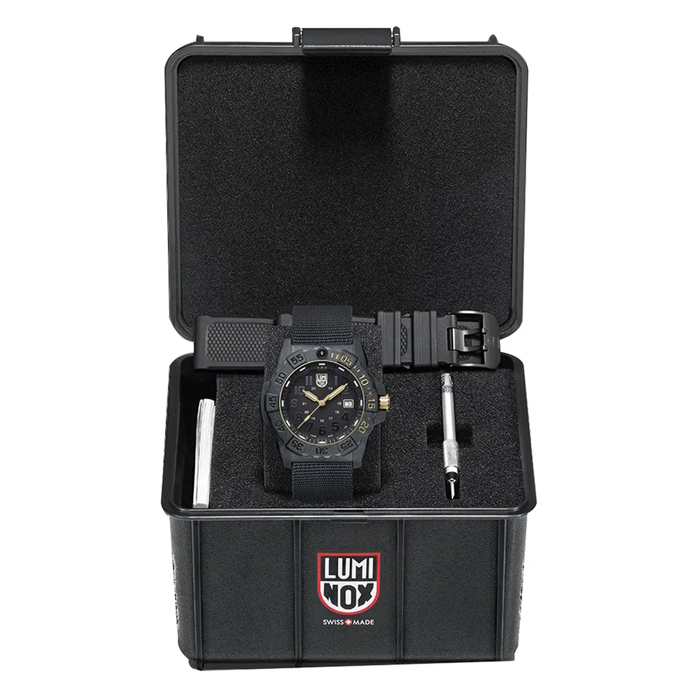 Luminox Mens Navy Seal 3500 Series Gold Limited Edition Black Dial Band Quartz Watch - XS.3501.GOLD