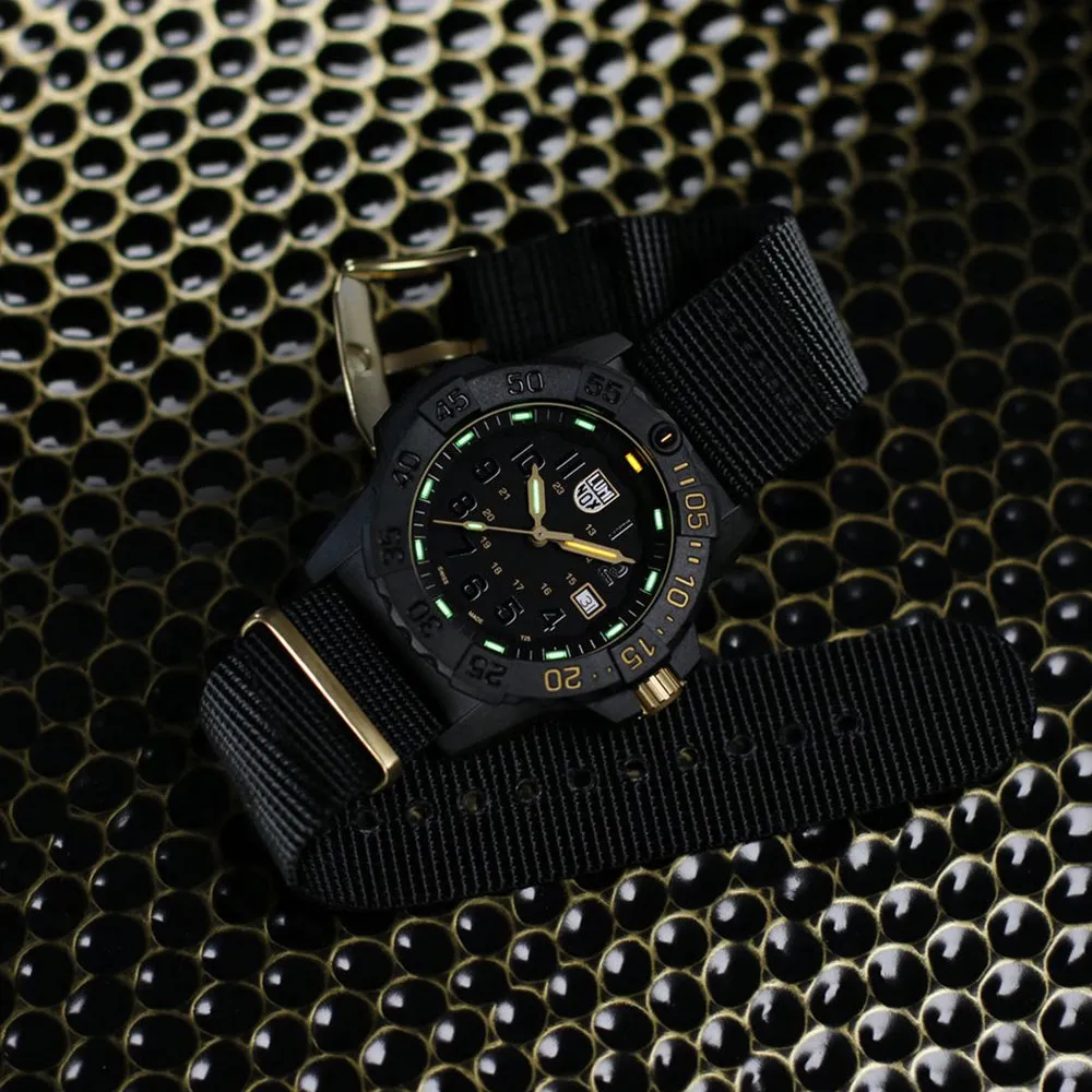 Luminox Mens Navy Seal 3500 Series Gold Limited Edition Black Dial Band Quartz Watch - XS.3501.GOLD