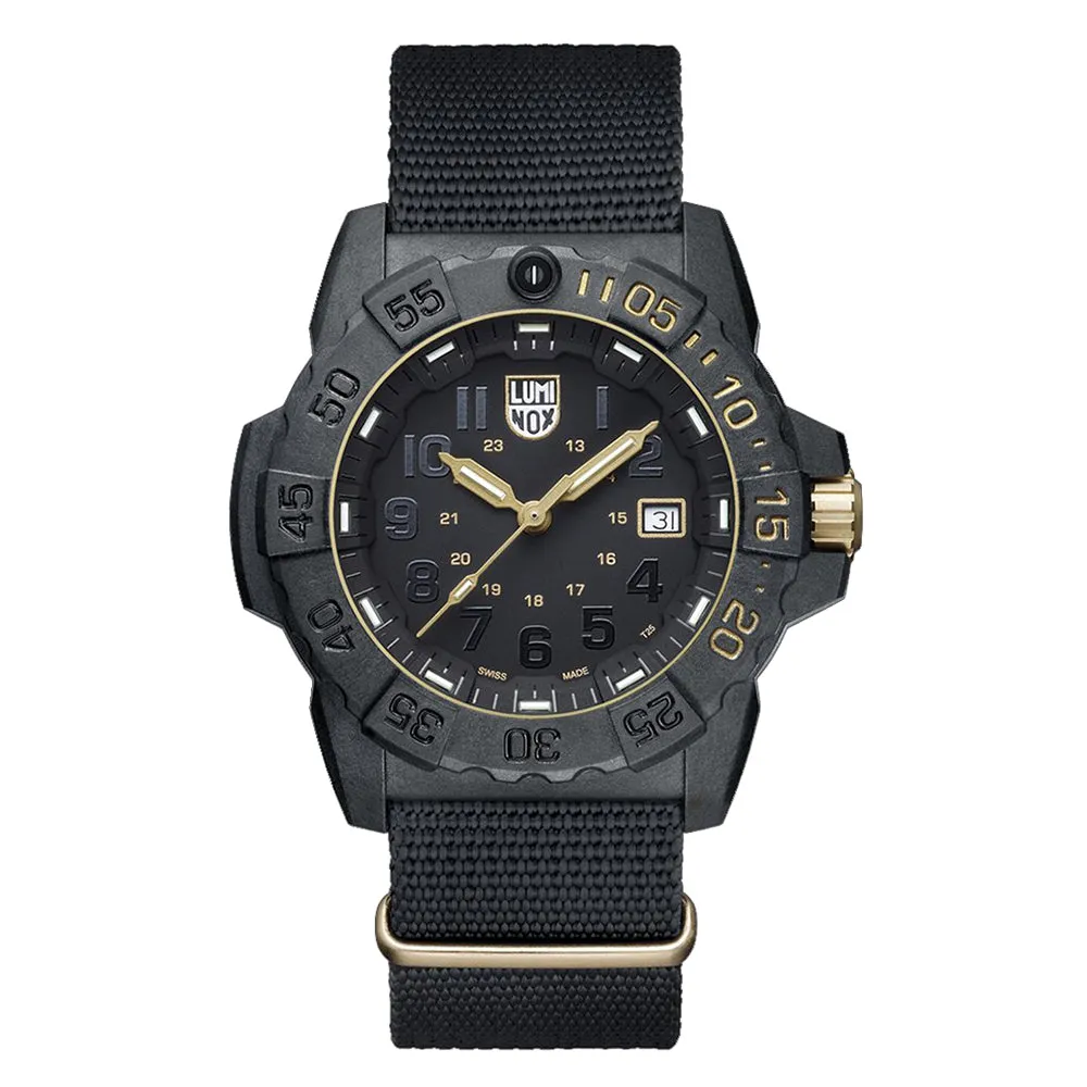 Luminox Mens Navy Seal 3500 Series Gold Limited Edition Black Dial Band Quartz Watch - XS.3501.GOLD