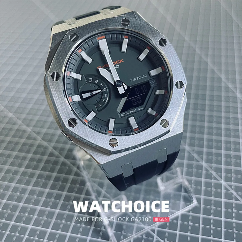 Luxury stainless steel case for G-Shock GA2100【Silicone strap】