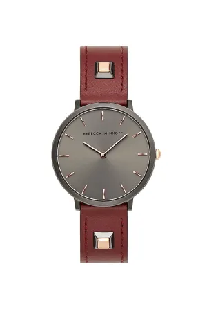 Major Grey Tone Burgundy Leather Strap Watch, 35mm