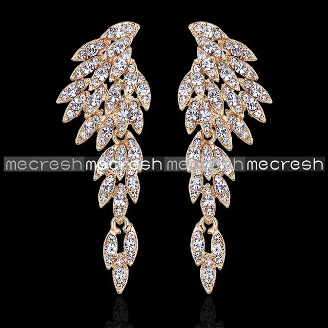 Mecresh 5 Colors Crystal Long Earrings for Women Eagle Silver Color Bridal Wedding Earrings Fashion Jewelry 2017 EH209