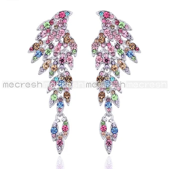 Mecresh 5 Colors Crystal Long Earrings for Women Eagle Silver Color Bridal Wedding Earrings Fashion Jewelry 2017 EH209