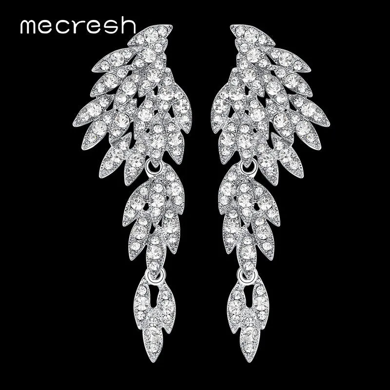 Mecresh 5 Colors Crystal Long Earrings for Women Eagle Silver Color Bridal Wedding Earrings Fashion Jewelry 2017 EH209