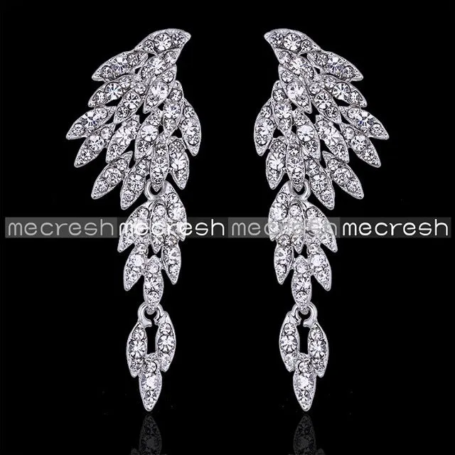 Mecresh 5 Colors Crystal Long Earrings for Women Eagle Silver Color Bridal Wedding Earrings Fashion Jewelry 2017 EH209