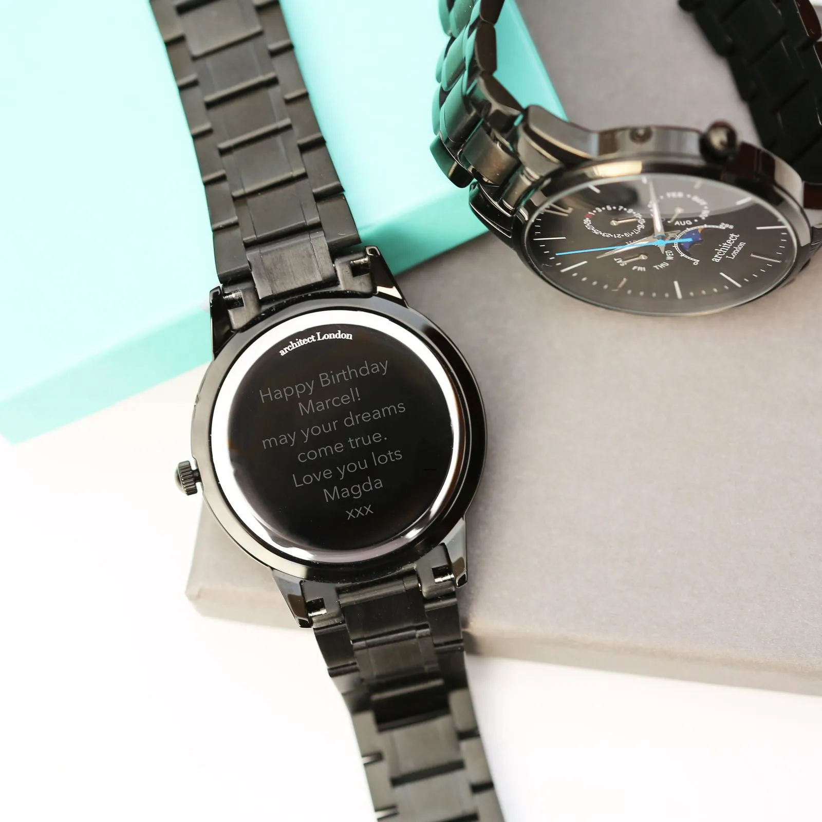 Men's Apollo Moonphase Enraved Watch in Black