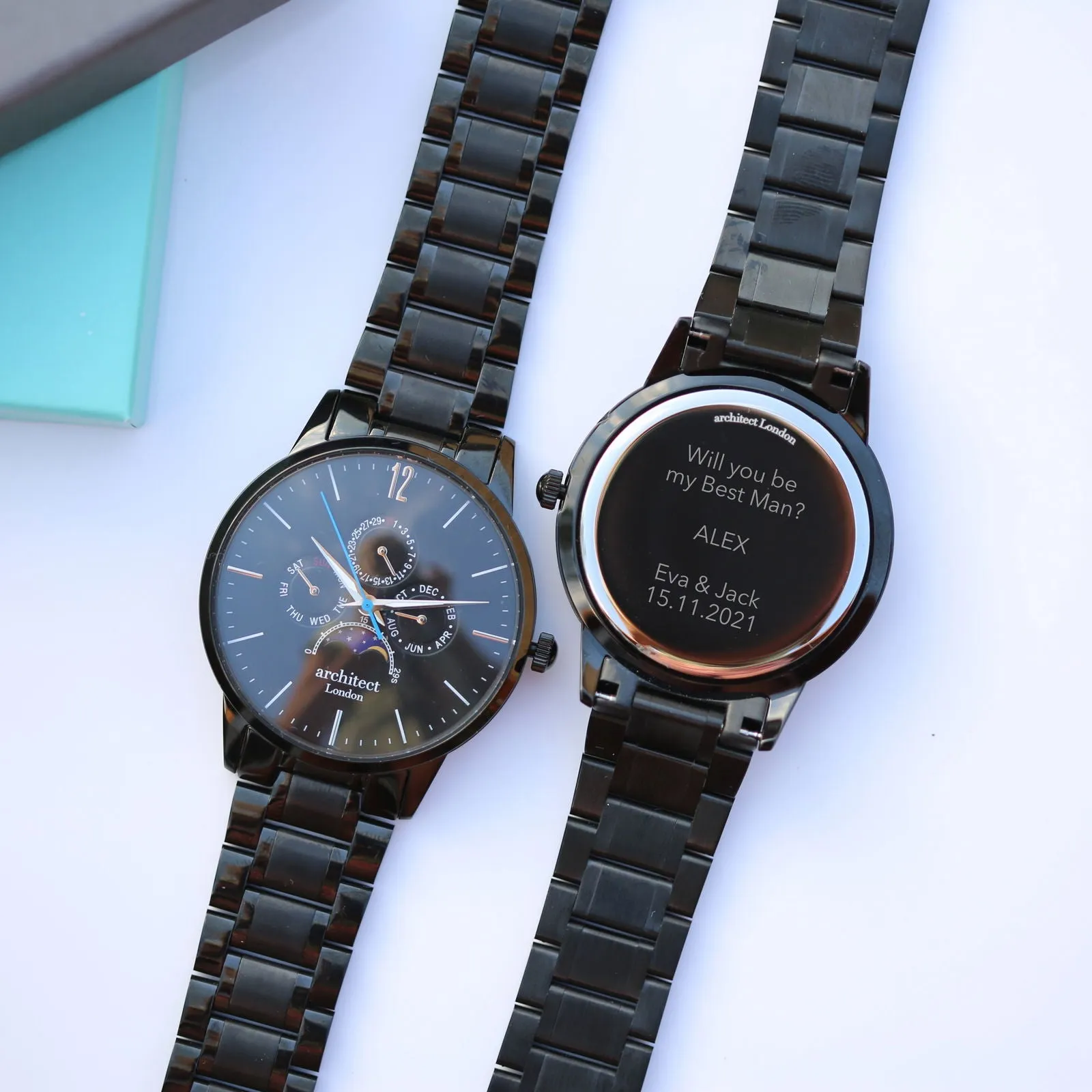Men's Apollo Moonphase Enraved Watch in Black