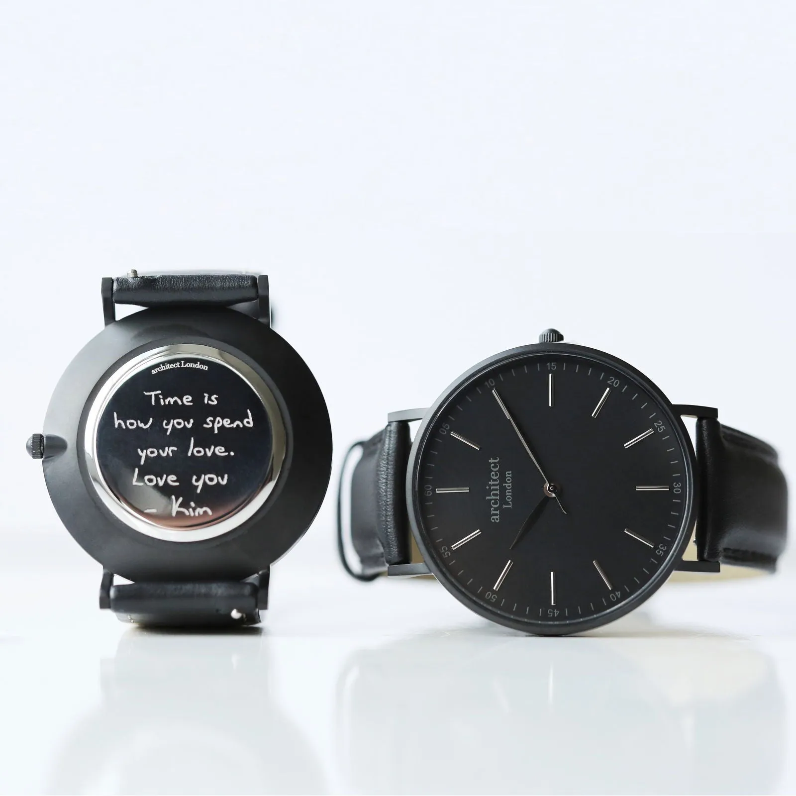 Men's Handwriting Engraved Watch - Minimalist Watch   Jet Black
