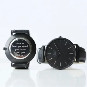 Men's Handwriting Engraved Watch - Minimalist Watch   Jet Black