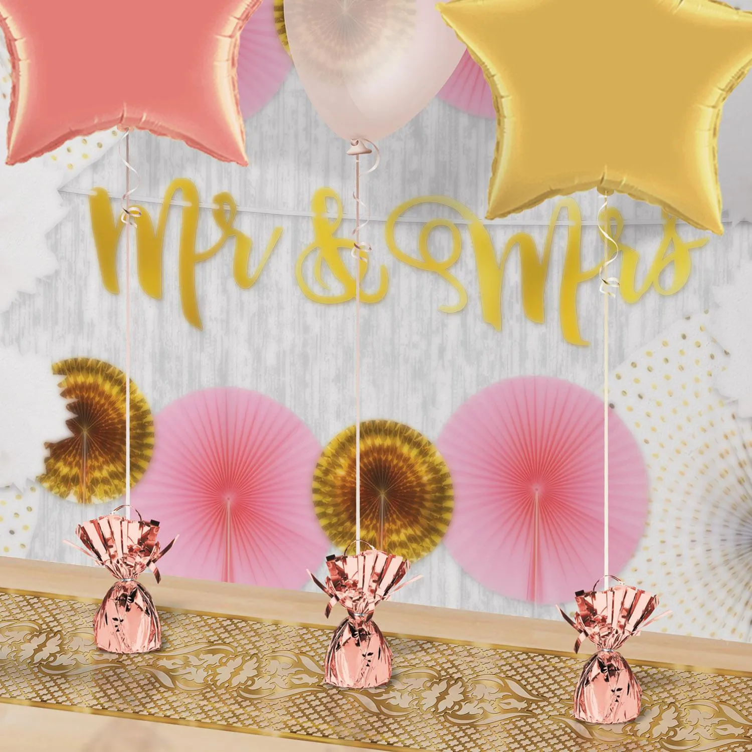 Metallic Wrapped Party Balloon Weight - rose gold