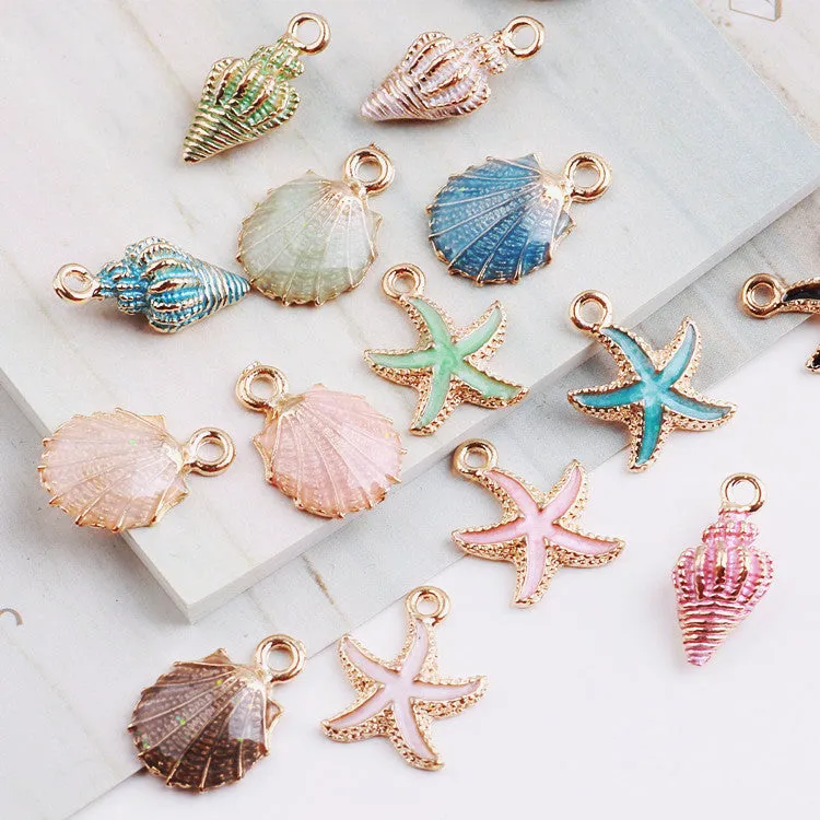 MRHUANG 10pcs Coloful Nautical Ocean starfish Shell Conch Sea Enamel Charms DIY Bracelet Necklace Jewelry Accessory DIY Craft