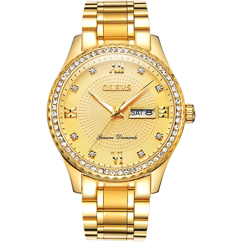 Olevs Premium Metal Band Luxurious Golden Wristwatch with gift Box